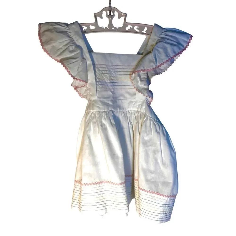 Vtg Nannette Dress With Pink Scalloped Trim & Colorful Smocking Details Sz 9-12M